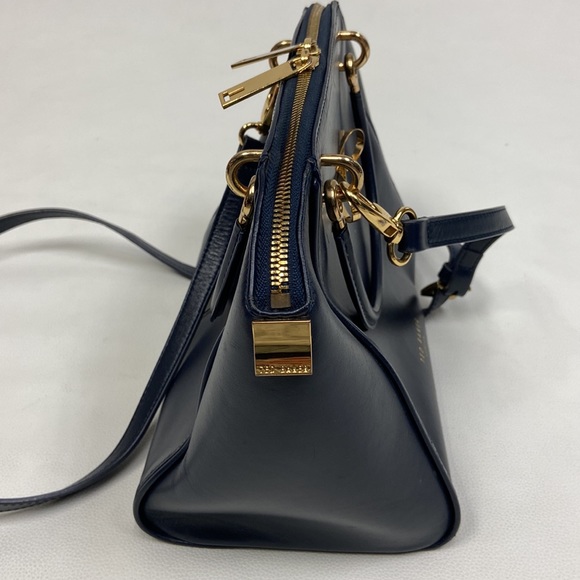 Ted Baker - Lailey Metal Slim Bow Leather Small Tote Bag In Navy - Picture 12 of 15